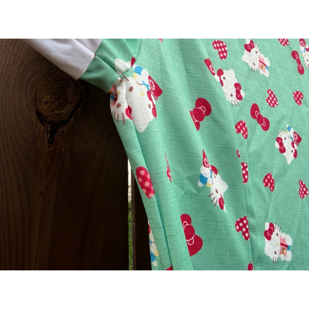 Unique Vintage x Hello Kitty Mint Green Swing Dress Retro Sanrio Midi Belted M - Picture 7 of 10